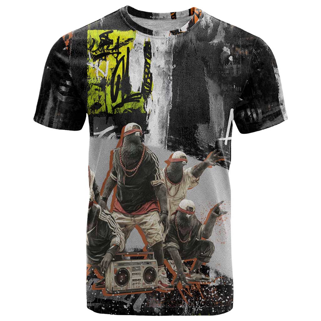 Boombox Breakdancer T-Shirt with Grafiti Art and Grunge Street Hip Hop Style Graphic Tee
