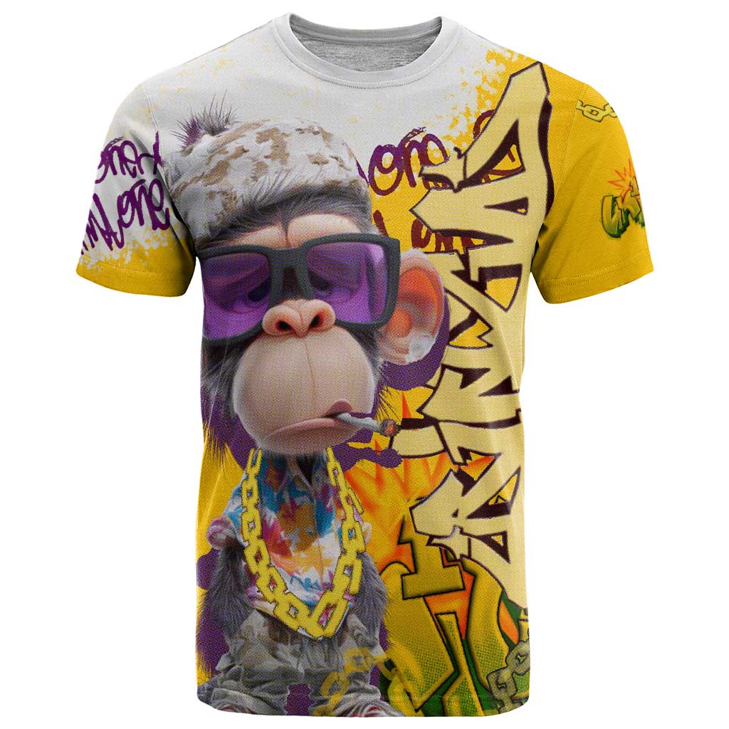 Graffiti Monkey T-Shirt with Hip Hop Sunglasses and Gold Chain Design Graphic Tee
