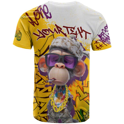 Graffiti Monkey T-Shirt with Hip Hop Sunglasses and Gold Chain Design Graphic Tee