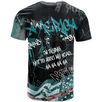 Street Art Liberty T-Shirt with Graffiti Print and Cartoon Statue of Liberty Graphic Tee