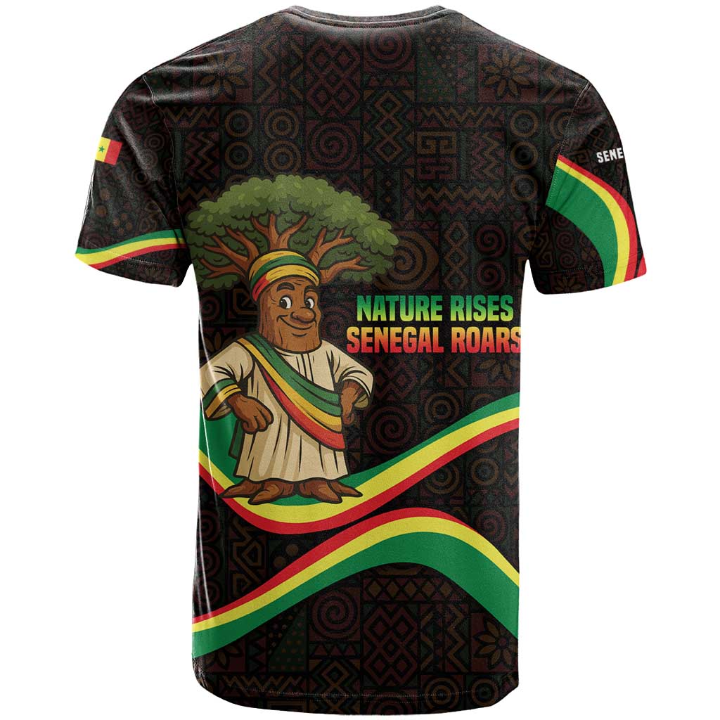 Senegal Tribal Pattern T-Shirt Baobab Character and Red Yellow Green Flag Theme Design Graphic Tee