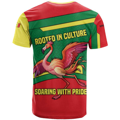 Senegal T-Shirt with Flamingo Design and Rooted in Culture Slogan Graphic Tee