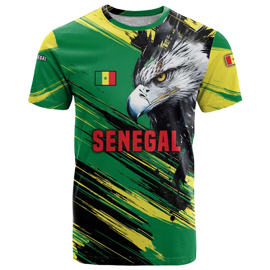 Senegal T-Shirt with Bold Eagle Graphic and Brushstroke Flag Colors Design Graphic Tee