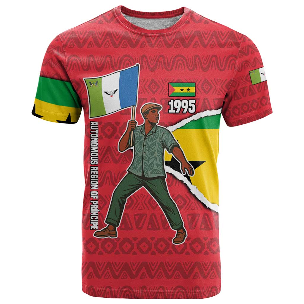Autonomous Region of Principe Independence T-Shirt with 1995 Flag Design and Cultural Pattern Graphic Tee