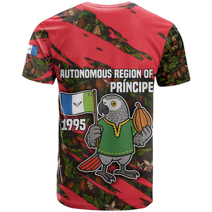 Principe Autonomous Region T-Shirt with Parrot Cacao and 1995 Flag Design Graphic Tee