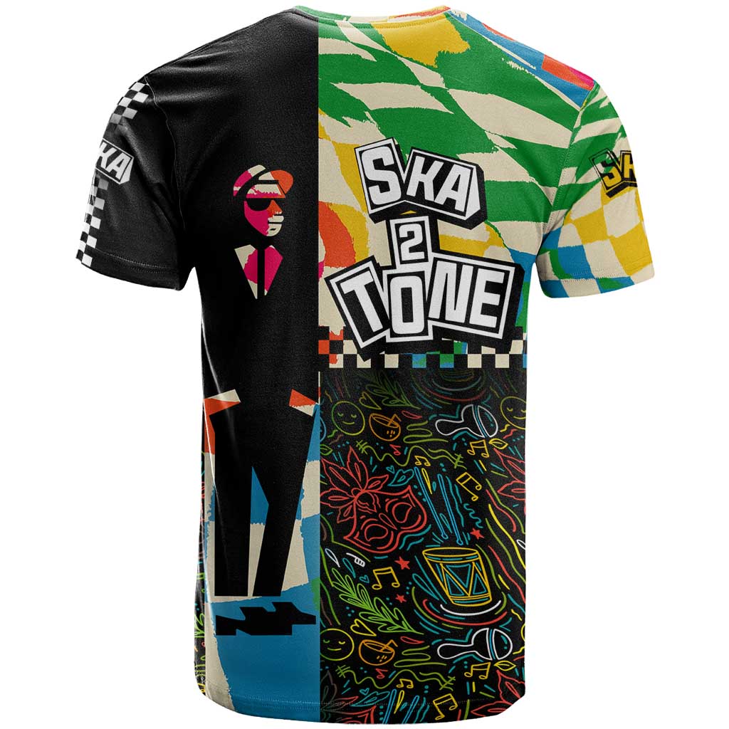 Ska Two Tone T-Shirt with Colorful Checkerboard Music Art Carnival Festival Graphic Tee