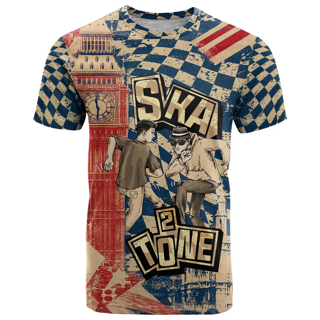 Ska 2 Tone T-Shirt Big Ben Dance Two Tone Blue Checkerboard Graphic Tee