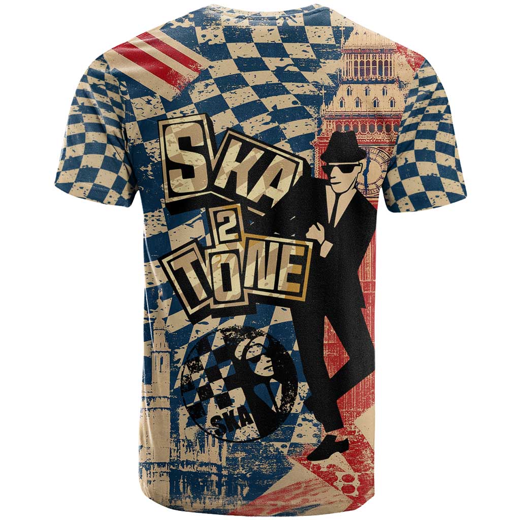 Ska 2 Tone T-Shirt Big Ben Dance Two Tone Blue Checkerboard Graphic Tee
