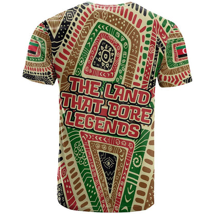Darfur Sudan T-Shirt with Red Green Beige Tribal Pattern Graphic Tee