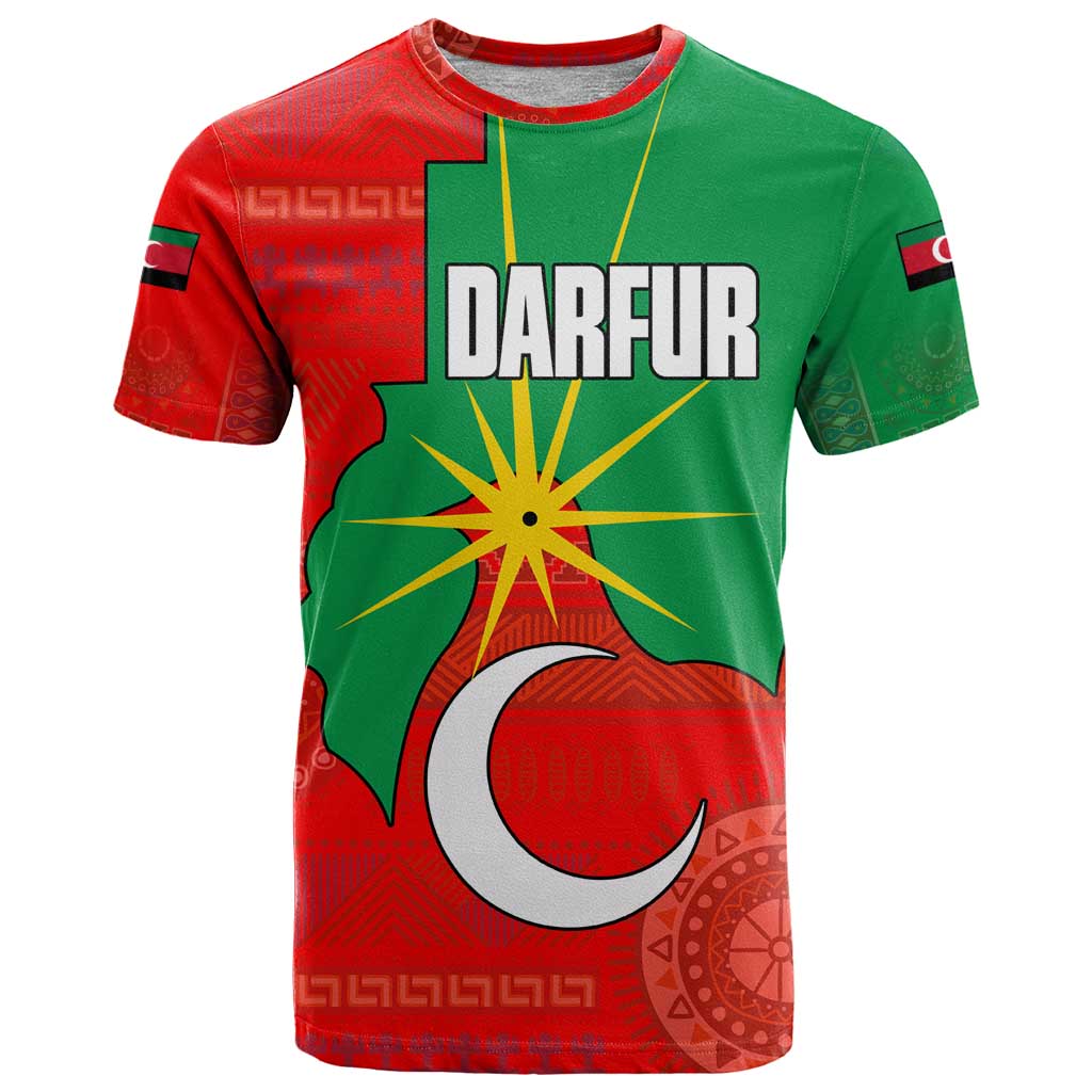 Darfur Sudan T-Shirt with Red Green Yellow Crescent Star Graphic Tee