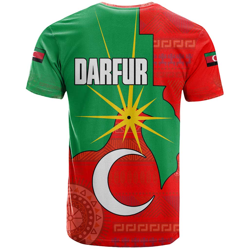 Darfur Sudan T-Shirt with Red Green Yellow Crescent Star Graphic Tee