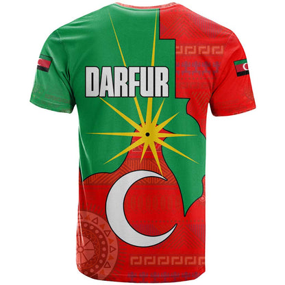 Darfur Sudan T-Shirt with Red Green Yellow Crescent Star Graphic Tee