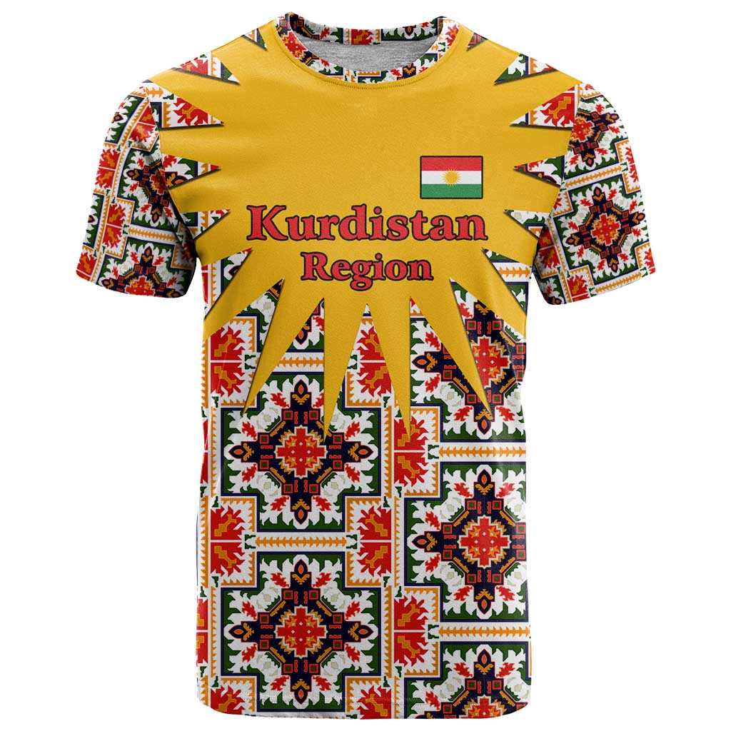 Iraq Kurdistan Region T-Shirt Traditional Pattern Yellow Red Green Graphic Tee