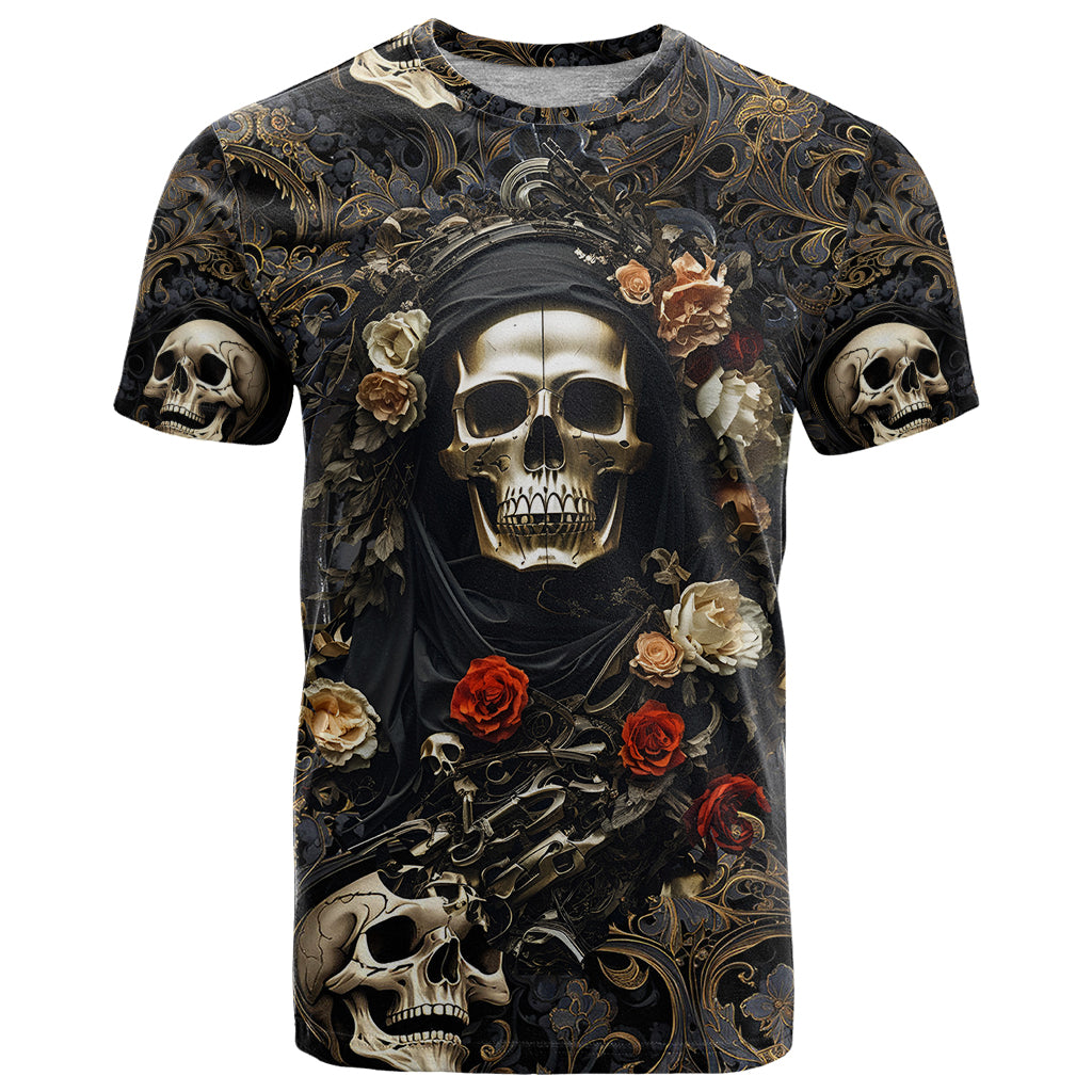 Skull Roses T-Shirt Never Say Die Graphic Tee