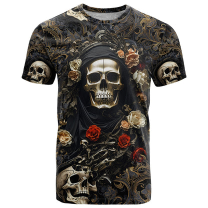 Skull Roses T-Shirt Never Say Die Graphic Tee