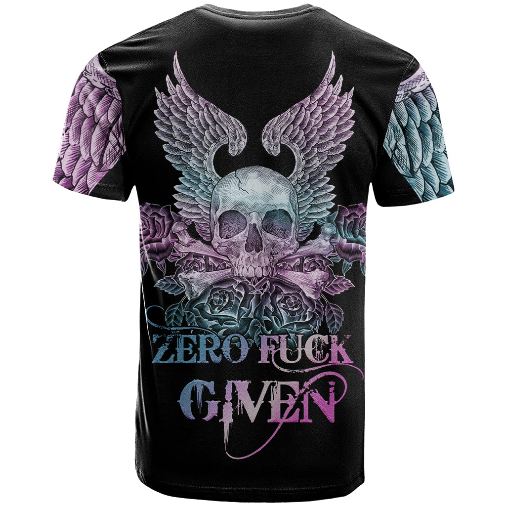 Skull Wings Roses - Zero Fuck Given T-Shirt Graphic Tee