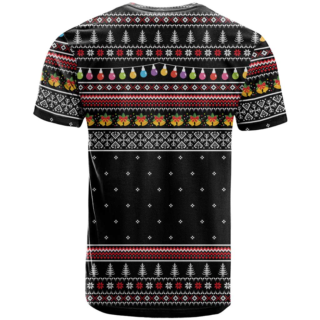 East Timor Christmas T-Shirt with Santa in Traditional Robe Gift Basket Ho Ho Ho Text and Black Festive Graphic Tee