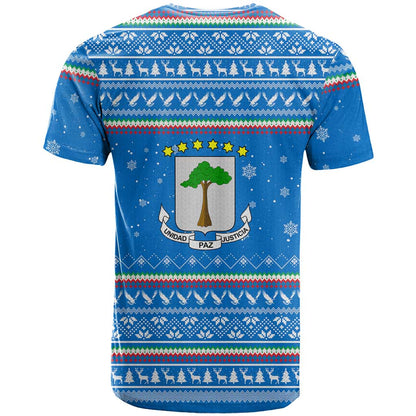 Equatorial Guinea Christmas T-Shirt with Nzalang Noel Eagle Flag Snowflakes and Blue Holiday Graphic Tee