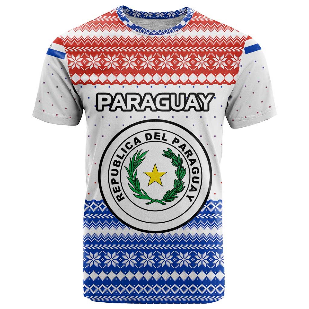Paraguay Christmas T-Shirt with Red-White-Blue Design, National Seal, and Santa Motif Graphic Tee