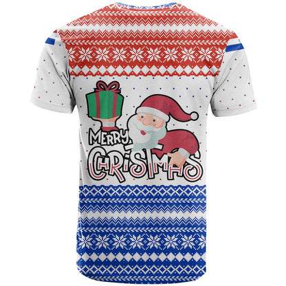 Paraguay Christmas T-Shirt with Red-White-Blue Design, National Seal, and Santa Motif Graphic Tee