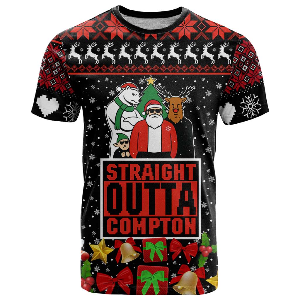 Christmas Straight Outta Gangsta Claus T-Shirt Xmas Holiday Patterns Graphic Tee