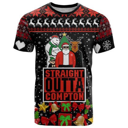 Christmas Straight Outta Gangsta Claus T-Shirt Xmas Holiday Patterns Graphic Tee