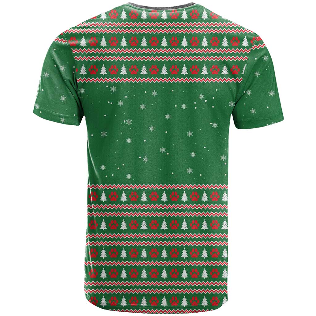 Golden Retriever Christmas T-Shirt with Red Scarf Snowflakes and Tree Pattern Graphic Tee