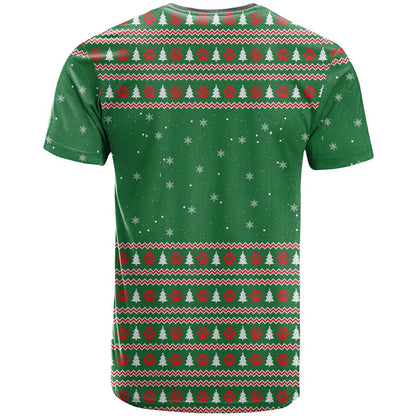 Golden Retriever Christmas T-Shirt with Red Scarf Snowflakes and Tree Pattern Graphic Tee