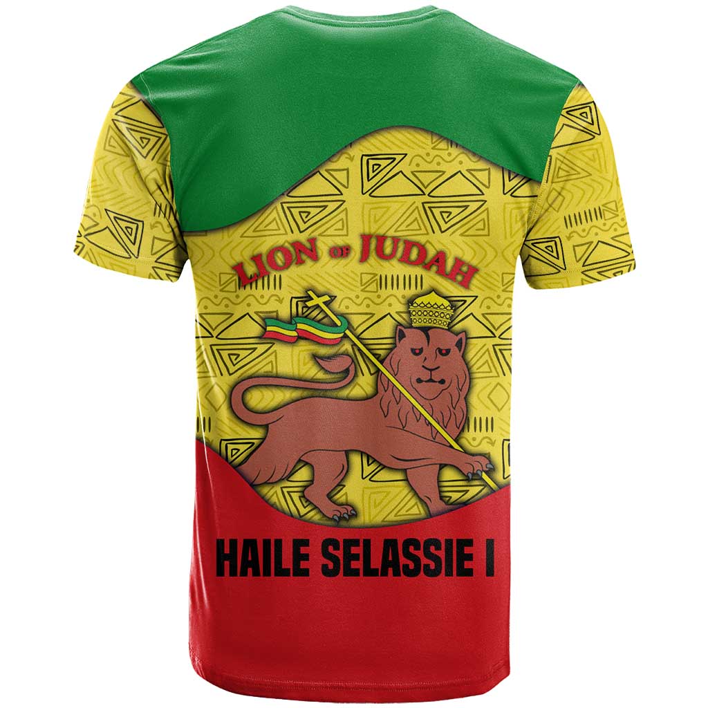 Haile Selassie I T-Shirt Ethiopia Lion of Judah and Conquering Lion Pattern Tribute Graphic Tee
