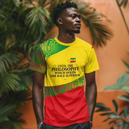 Ethiopia Haile Selassie I T-Shirt with Addis Ababa 1963 Speech Quote Pan-African Flag Colors and Kente Pattern Graphic Tee