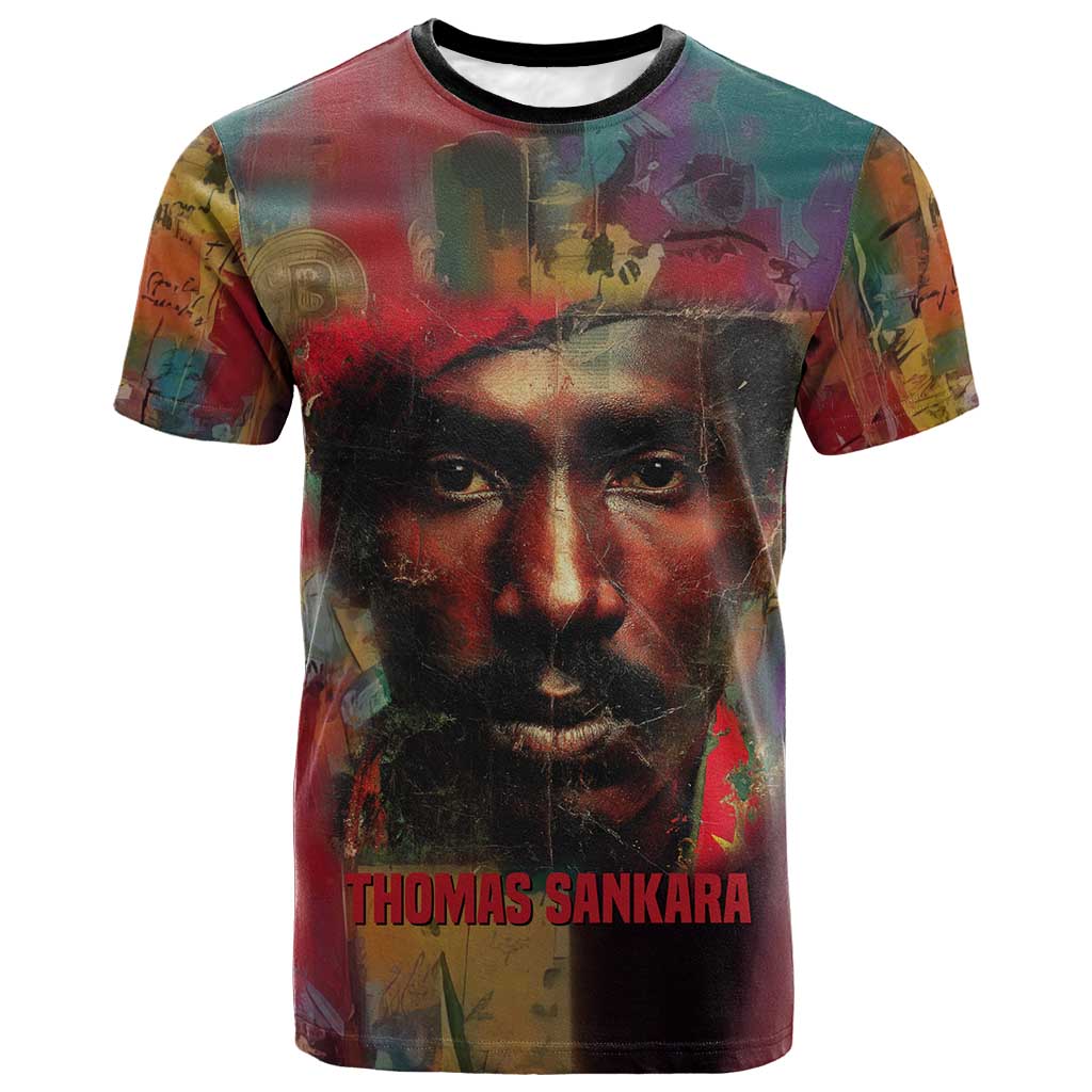 Thomas Sankara Burkina Faso T-Shirt with Bold Portrait and The Upright Man Tribute Design Graphic Tee