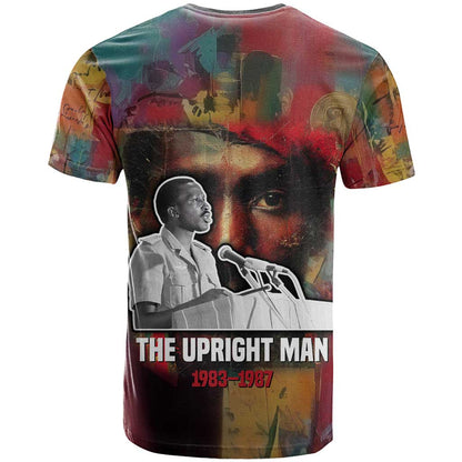Thomas Sankara Burkina Faso T-Shirt with Bold Portrait and The Upright Man Tribute Design Graphic Tee