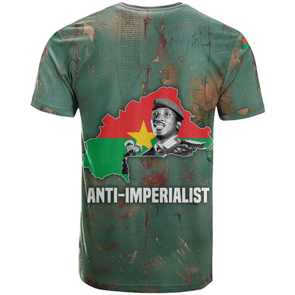 Burkina Faso Thomas Sankara T-Shirt with Military Stance and Anti-Imperialist Quote Tribute Design Graphic Tee