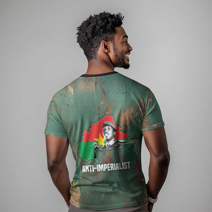 Burkina Faso Thomas Sankara T-Shirt with Military Stance and Anti-Imperialist Quote Tribute Design Graphic Tee