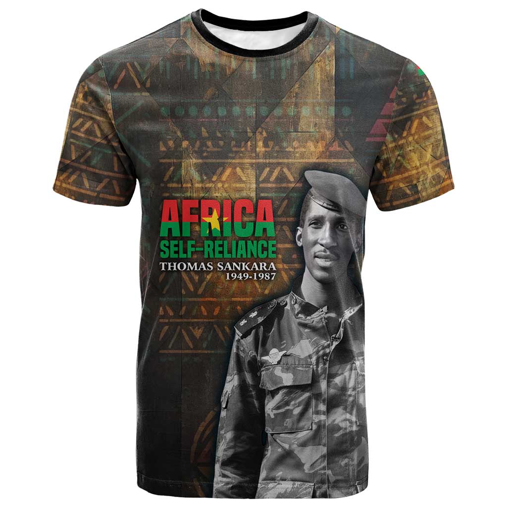 Thomas Sankara T-Shirt Burkina Faso Africa Self-Reliance Message and Military Portrait Graphic Tee