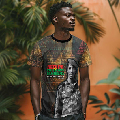 Thomas Sankara T-Shirt Burkina Faso Africa Self-Reliance Message and Military Portrait Graphic Tee