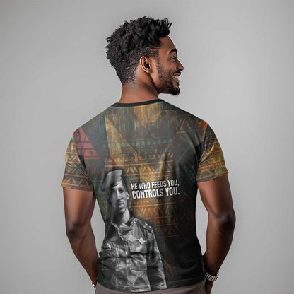 Thomas Sankara T-Shirt Burkina Faso Africa Self-Reliance Message and Military Portrait Graphic Tee