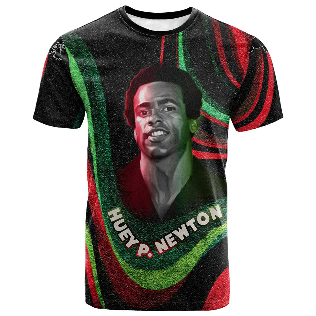 Huey P. Newton T-Shirt Swirl Design Black Panther Party Symbol Revolutionary Tribute Graphic Tee