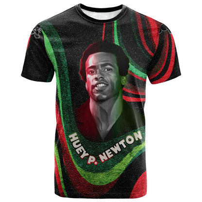 Huey P. Newton T-Shirt Swirl Design Black Panther Party Symbol Revolutionary Tribute Graphic Tee