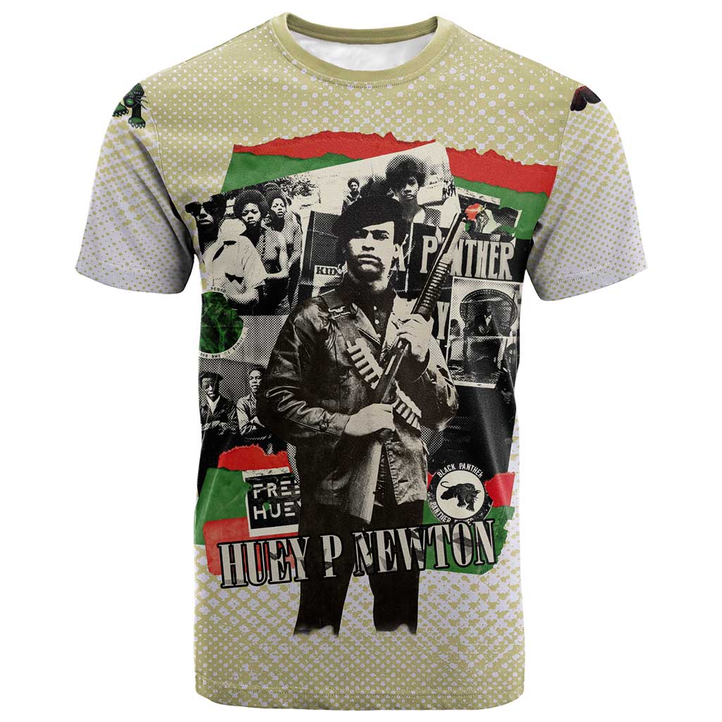 Huey P. Newton T-Shirt Black Panther Collage Design Civil Rights Movement Theme Revolutionary Tribute Graphic Tee
