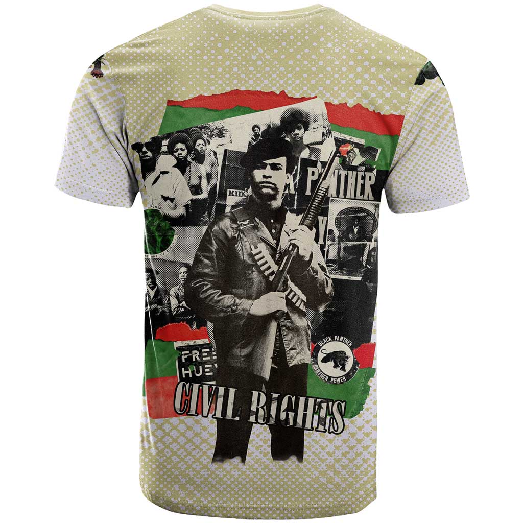 Huey P. Newton T-Shirt Black Panther Collage Design Civil Rights Movement Theme Revolutionary Tribute Graphic Tee