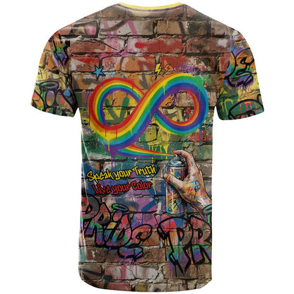 Pride Graffiti Wall T-Shirt Speak Your Truth, Embrace Your Color Graphic Tee
