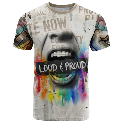 Loud & Proud T-Shirt Riot and the Rainbow Protest Art Graphic Tee