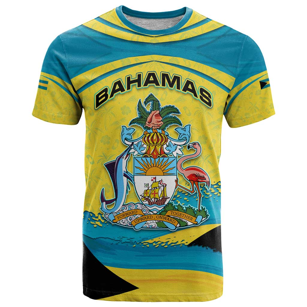Bahamas Flag T-Shirt with National Coat of Arms and Sea Turtle Design Graphic Tee