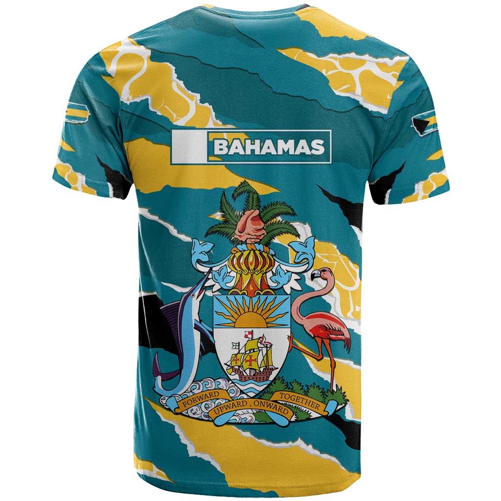 Bahamas T-Shirt with National Coat of Arms Teal Yellow Ocean Wave Spirit Graphic Tee