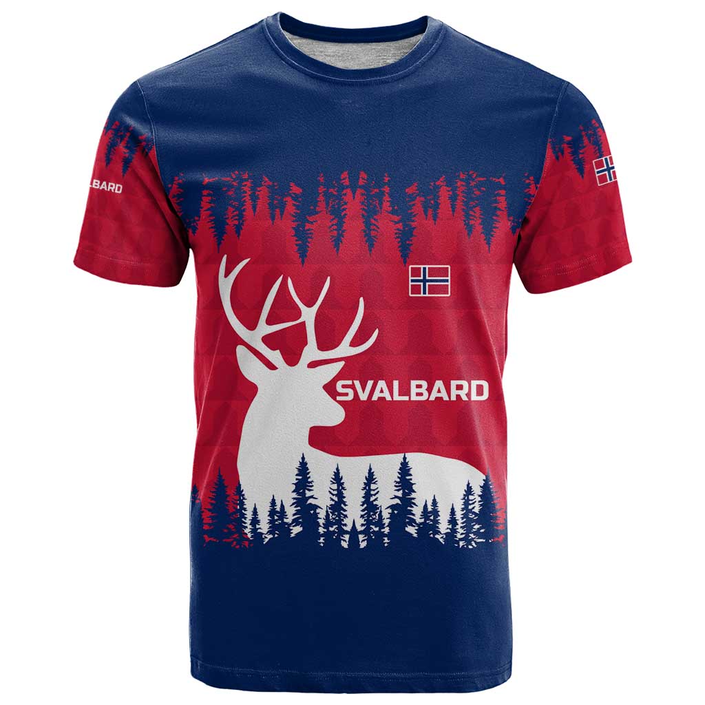 Norway Svalbard T-Shirt with Reindeer Silhouette Forest and Norwegian Flag Graphic Tee