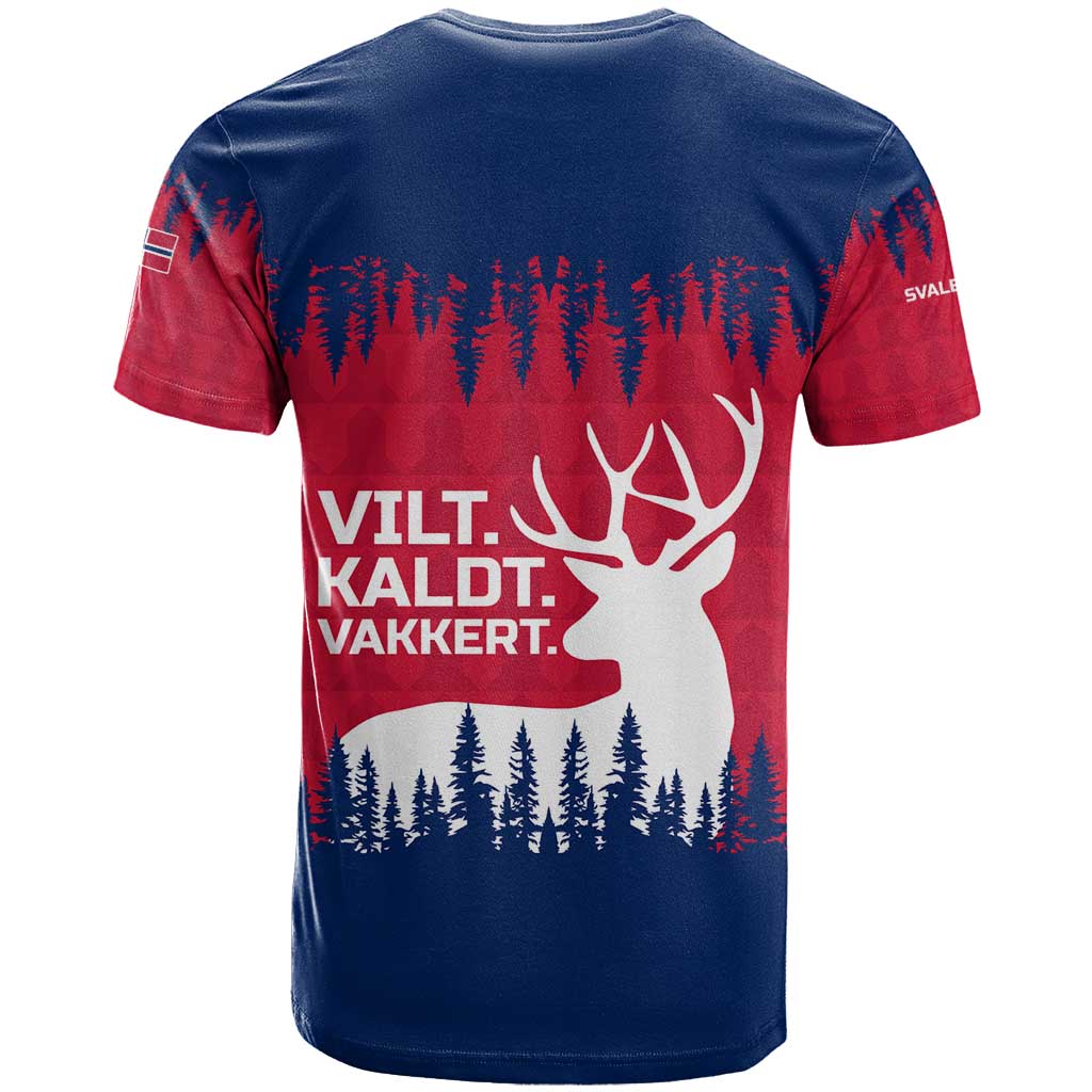 Norway Svalbard T-Shirt with Reindeer Silhouette Forest and Norwegian Flag Graphic Tee