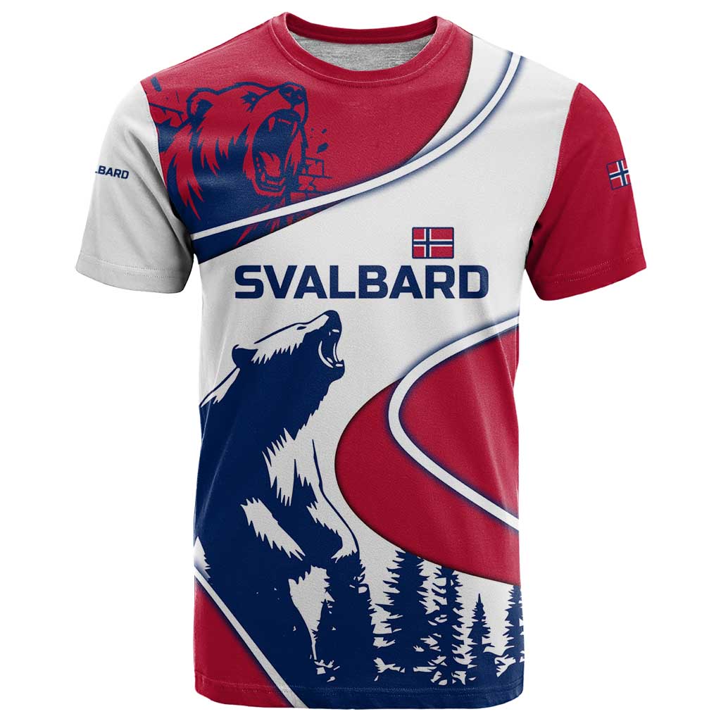 Svalbard Norway T-Shirt with Polar Bear Forest and Norwegian Flag Graphic Tee
