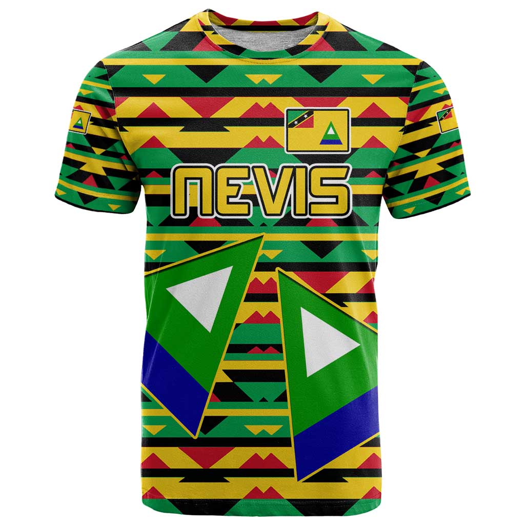 Nevis in Saint Kitts and Nevis T-Shirt Geometric Pattern and Coat of Arms Graphic Tee