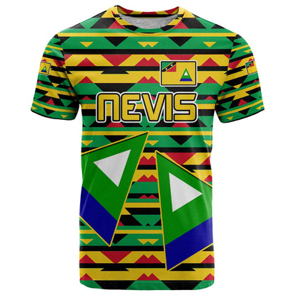 Nevis in Saint Kitts and Nevis T-Shirt Geometric Pattern and Coat of Arms Graphic Tee